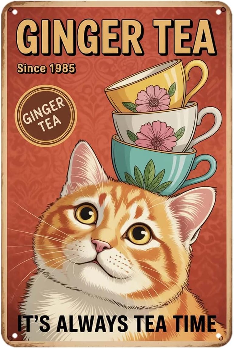 Ginger Tea - Plaque décorative en métal vintage avec